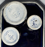 Antique Gustave De Bruyn Marked 4pc Tobacco Smoker's Tray & Pots, Midnight Blue with Gold Enamel, Raised White & Turquoise Enamel "Jewels"