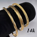 Three Fine Vintage 1980s 14k Gold Bangle Bracelets as a Group of 3, Total 22.61 Grams