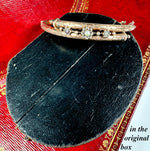 Antique Victorian Era Hinged Bangle Bracelet .925 Silver with Gold Plate, Seed Pearls and Guard Chain