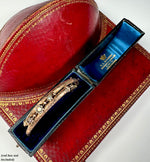 Antique Victorian Era Hinged Bangle Bracelet .925 Silver with Gold Plate, Seed Pearls and Guard Chain