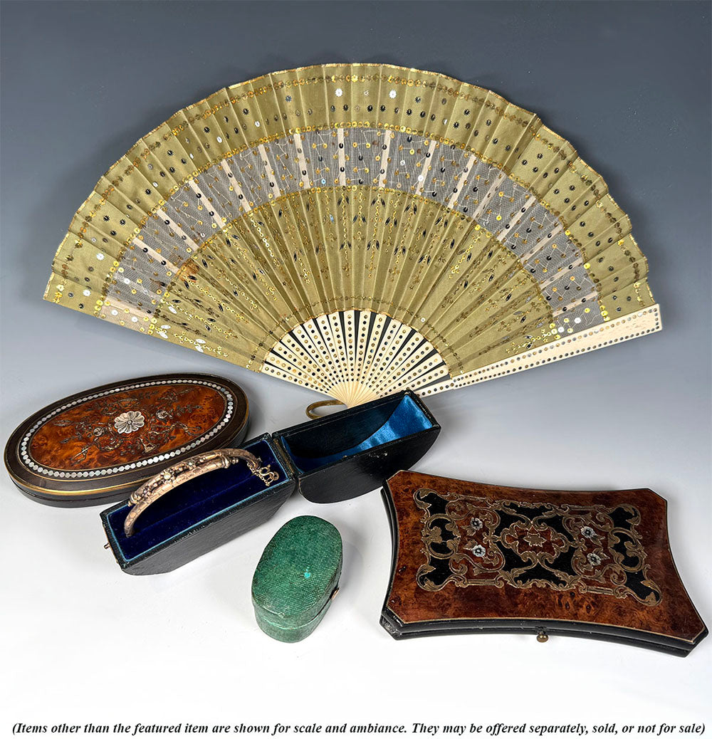 Antique Victorian Era Hinged Bangle Bracelet .925 Silver with Gold Plate, Seed Pearls and Guard Chain