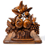 Large Antique Black Forest Carved 20" Desk Top Expanding Book Rack, Fruit & Foliage