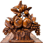 Large Antique Black Forest Carved 20" Desk Top Expanding Book Rack, Fruit & Foliage