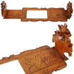 Large Antique Black Forest Carved 20" Desk Top Expanding Book Rack, Fruit & Foliage