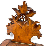 Large Antique Black Forest Carved 20" Desk Top Expanding Book Rack, Fruit & Foliage