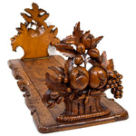 Large Antique Black Forest Carved 20" Desk Top Expanding Book Rack, Fruit & Foliage