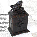 Rare Antique Black Forest Carved 11" Chest, Cabinet, Box: Animalier Style FOX with Pup or Kit