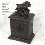 Rare Antique Black Forest Carved 11" Chest, Cabinet, Box: Animalier Style FOX with Pup or Kit