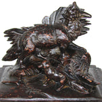 Rare Antique Black Forest Carved 11" Chest, Cabinet, Box: Animalier Style FOX with Pup or Kit