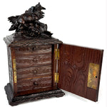 Rare Antique Black Forest Carved 11" Chest, Cabinet, Box: Animalier Style FOX with Pup or Kit