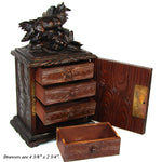 Rare Antique Black Forest Carved 11" Chest, Cabinet, Box: Animalier Style FOX with Pup or Kit