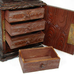 Rare Antique Black Forest Carved 11" Chest, Cabinet, Box: Animalier Style FOX with Pup or Kit