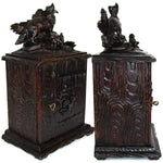 Rare Antique Black Forest Carved 11" Chest, Cabinet, Box: Animalier Style FOX with Pup or Kit