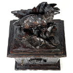 Rare Antique Black Forest Carved 11" Chest, Cabinet, Box: Animalier Style FOX with Pup or Kit