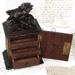 Rare Antique Black Forest Carved 11" Chest, Cabinet, Box: Animalier Style FOX with Pup or Kit