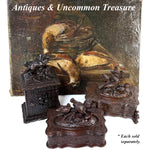 Rare Antique Black Forest Carved 11" Chest, Cabinet, Box: Animalier Style FOX with Pup or Kit