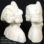 Antique French or Dutch Carved Alabaster 5" Bust of Young Girl, Cap or Bonnet