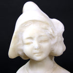 Antique French or Dutch Carved Alabaster 5" Bust of Young Girl, Cap or Bonnet
