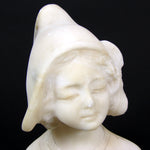 Antique French or Dutch Carved Alabaster 5" Bust of Young Girl, Cap or Bonnet