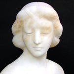 Antique French Carved White Alabaster 6.5" Sculpture, Bust of Young Woman