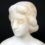 Antique French Carved White Alabaster 6.5" Sculpture, Bust of Young Woman