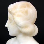 Antique French Carved White Alabaster 6.5" Sculpture, Bust of Young Woman