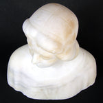 Antique French Carved White Alabaster 6.5" Sculpture, Bust of Young Woman