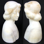 Antique French Carved White Alabaster 6.5" Sculpture, Bust of Young Woman