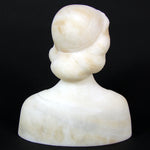 Antique French Carved White Alabaster 6.5" Sculpture, Bust of Young Woman