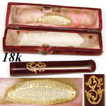 Antique French 'Parisienne' 18k Gold & Amber Cigar Holder in Case, Etui, 2 5/8" Long