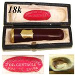 Antique French 18k Gold & Amber Sheroot or Cigar Holder, "Fabrication Parisienne", Orig. Case