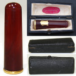 Antique French 18k Gold & Amber Sheroot or Cigar Holder, "Fabrication Parisienne", Orig. Case