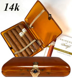 Fine Antique French Blond Tortoise Shell Cigar Case w 14k Gold and Sapphire Clasp, Hinges c.1900 Belle Epoch