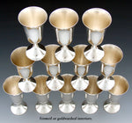 Set of 12 Vintage American Manchester Silver Co. Sterling SIlver Aperitif or Liqueur Goblets, Cups