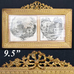 Antique French Empire or Louis XVI Revival Style 9.5" Double Picture Frame, Signed Intaglio Prints