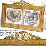 Antique French Empire or Louis XVI Revival Style 9.5" Double Picture Frame, Signed Intaglio Prints