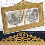 Antique French Empire or Louis XVI Revival Style 9.5" Double Picture Frame, Signed Intaglio Prints