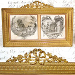 Antique French Empire or Louis XVI Revival Style 9.5" Double Picture Frame, Signed Intaglio Prints