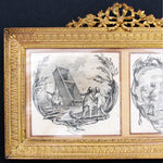 Antique French Empire or Louis XVI Revival Style 9.5" Double Picture Frame, Signed Intaglio Prints