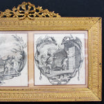 Antique French Empire or Louis XVI Revival Style 9.5" Double Picture Frame, Signed Intaglio Prints