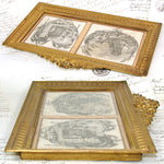 Antique French Empire or Louis XVI Revival Style 9.5" Double Picture Frame, Signed Intaglio Prints