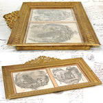 Antique French Empire or Louis XVI Revival Style 9.5" Double Picture Frame, Signed Intaglio Prints