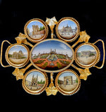 Superb c.1878 Paris World Expo Souvenir Eglomise & Gilt Ormolu Card Tray, 7 Architectural Views