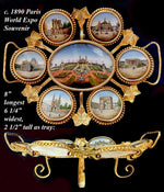 Superb c.1878 Paris World Expo Souvenir Eglomise & Gilt Ormolu Card Tray, 7 Architectural Views