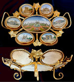 Superb c.1878 Paris World Expo Souvenir Eglomise & Gilt Ormolu Card Tray, 7 Architectural Views