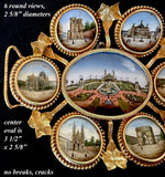 Superb c.1878 Paris World Expo Souvenir Eglomise & Gilt Ormolu Card Tray, 7 Architectural Views