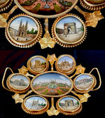 Superb c.1878 Paris World Expo Souvenir Eglomise & Gilt Ormolu Card Tray, 7 Architectural Views