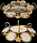 Superb c.1878 Paris World Expo Souvenir Eglomise & Gilt Ormolu Card Tray, 7 Architectural Views