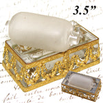Rare Antique French Louis XVI Revival Stamp Moistener / Stamp Wetter, Bronze Cased Glass