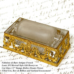 Rare Antique French Louis XVI Revival Stamp Moistener / Stamp Wetter, Bronze Cased Glass